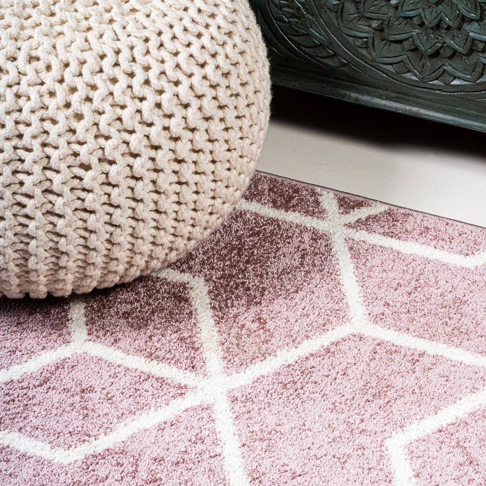 Rose and White Geometric Flat Woven Reversible Area Rug
