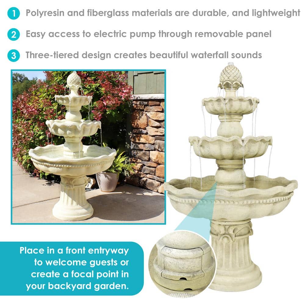 Elegant White Fiberglass 3-Tier Pineapple Outdoor Fountain