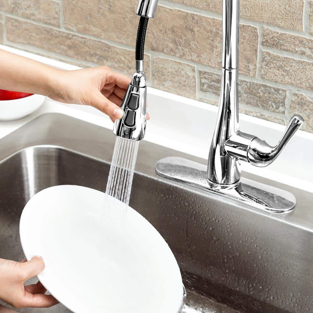 Chrome Pull-Down Kitchen Faucet with Soap Dispenser
