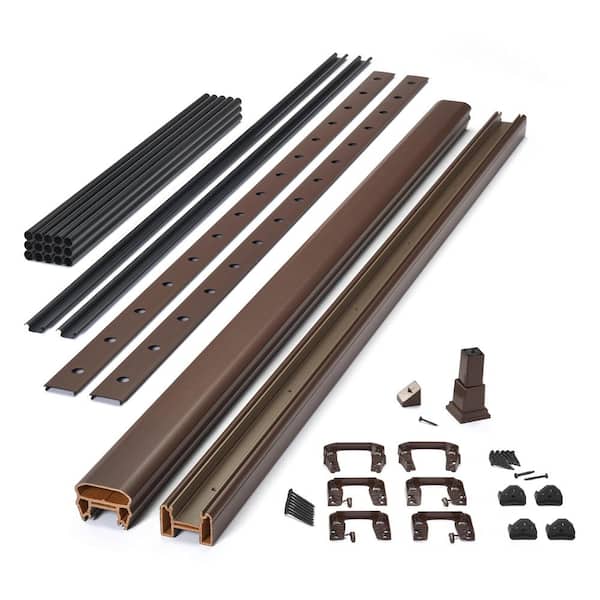 Trex Transcend 8 ft. x 42 in. Vintage Lantern Composite Rail Kit in with Black Round Aluminum Balusters-Horizontal