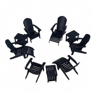 Vineyard 12-Pcs Navy Blue Outdoor Plastic Folding Adirondack Chair and Side Table Patio Conversation Set