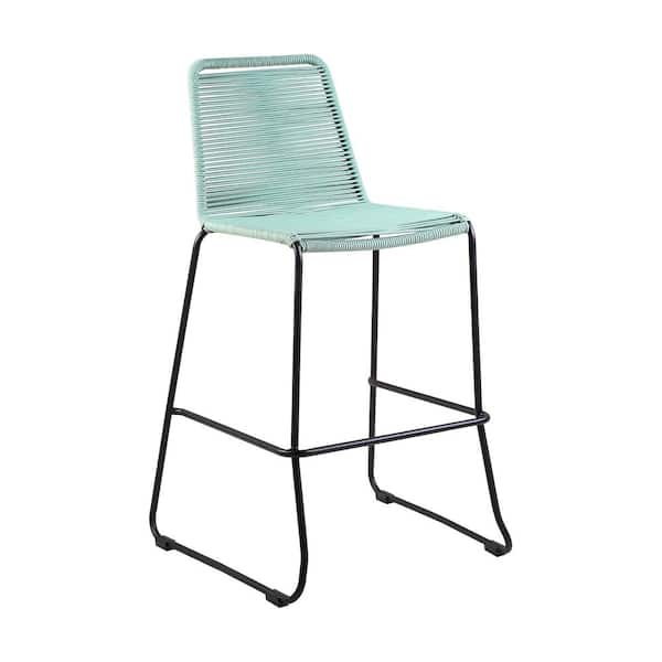 Armen Living Shasta Armless 30 in UV Protected Outdoor Metal and Wasabi Colored Rope Stackable Barstool with Footrest