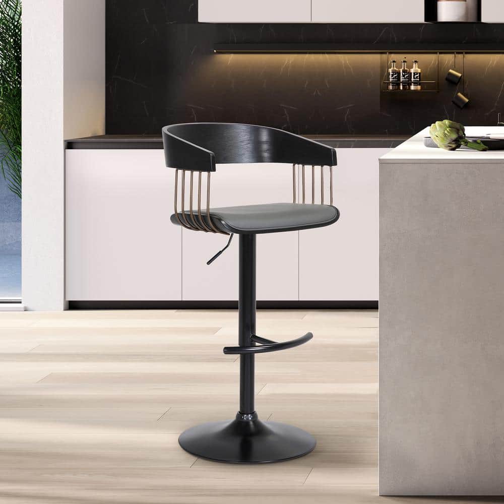 Larisa Adjustable 33 in. Grey/Black and Golden Bronze Metal/Wood Bar Stool 