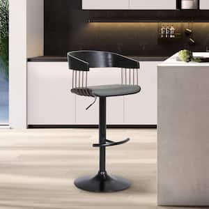 Larisa Adjustable 33 in. Grey/Black and Golden Bronze Metal/Wood Bar Stool with Grey Faux Leather Seat