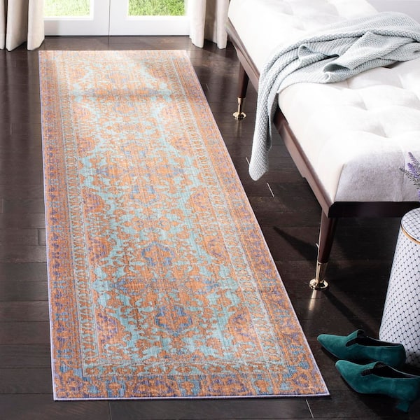 Valencia 2 ft. x 12 ft. Blue/Gold Traditional Ornamental Medallion Runner Rug