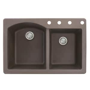 Aversa Drop-in Granite 33 in. 4-Hole 1-3/4 D-Shape Double Bowl Kitchen Sink in Espresso