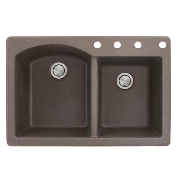 Transolid Aversa Drop-in Granite 33 in. 4-Hole 1-3/4 D-Shape Double Bowl Kitchen Sink in Espresso