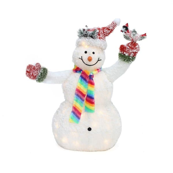 38 in. Lighted Snowman with Bird, Festive Outdoor Christmas Display