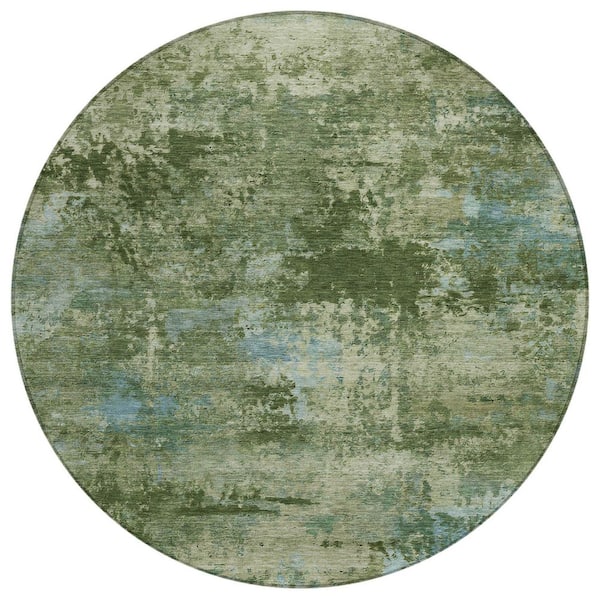 Chantille Machine Washable Indoor/Outdoor Abstract ACN2370 Green 8 ft. x 8 ft. Round Rug