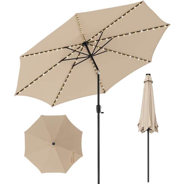 ANGELES HOME 10 ft. Steel Market Solar Tilt Patio Umbrella in Tan