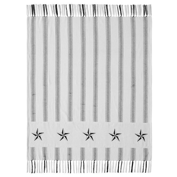 VHC Brands Sawyer Mill Country Black Soft White Ticking Stripe Woven 50 in. x 60 in. Cotton Blend Throw Blanket