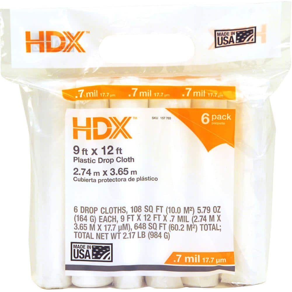 HDX 9 ft. x 12 ft. Clear Plastic Drop Cloths (6-Pack) DCHD-07-6 - The Home  Depot