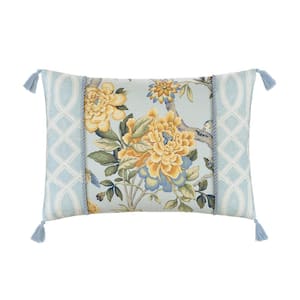 Mudan Blue Floral Cotton 14 in. W x 20 in. L Decorative Throw Pillow
