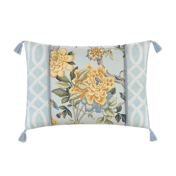 Waverly Mudan Blue Floral Cotton 14 in. W x 20 in. L Decorative Throw Pillow