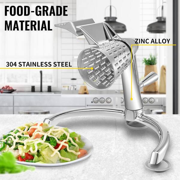 Rotary Cheese Grater, Zinc Alloy Vegetable Mandoline with 5 Stainless Steel Cutting Cones, Cheese Grater for Kitchen