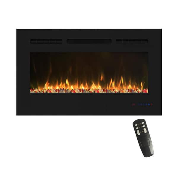 30 in. 400 sq. ft. Wall-Mount/Recessed LED Electric Fireplace Insert with Remote Control, Adjustable Heating