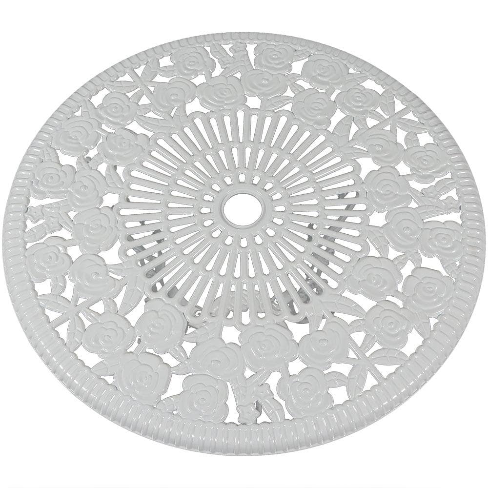 White Cast Aluminum Floral Bistro Set with Iron Legs