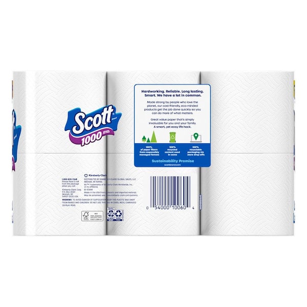 Scott 1000 Jumbo Roll JR. Commercial Toilet Paper (07805), 2-PLY, White, 12  Rolls / Case, 1000' / Roll