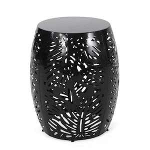 16 in. Black Cylindrical Iron Outdoor Side Table