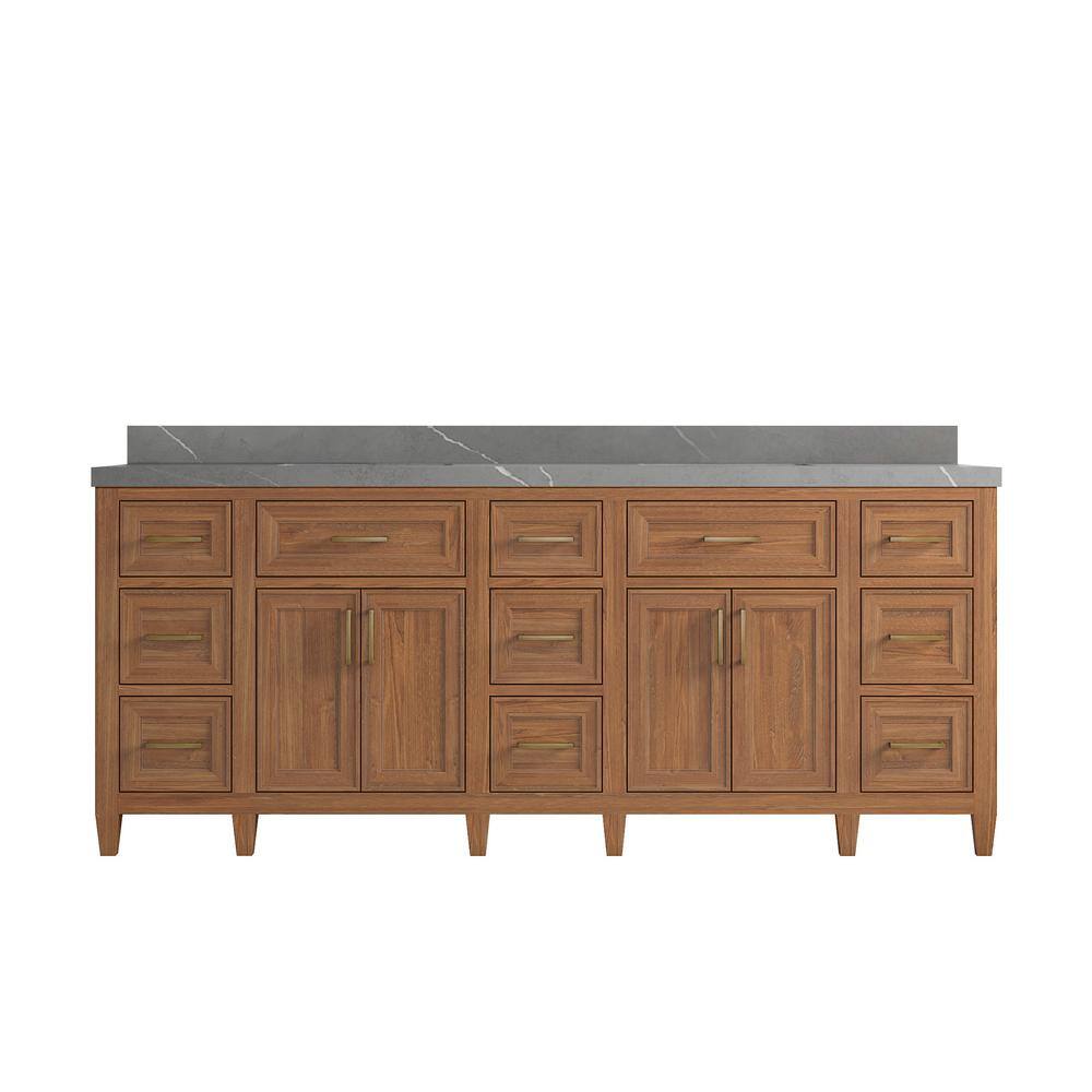 Santa Monica 84 in. W x 22 in. D x 36 in. H Double Sink Bath Vanity in Dark Natural with 2 in. Piatra Quartz Top price history on PriceWatchPro