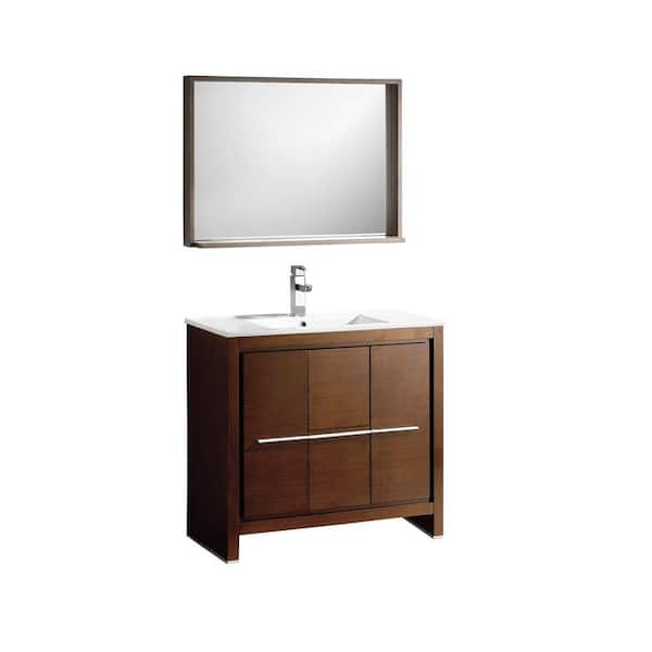 Fresca Allier 36 in. Vanity in Wenge Brown with Ceramic Vanity Top in White with White Basin and Mirror