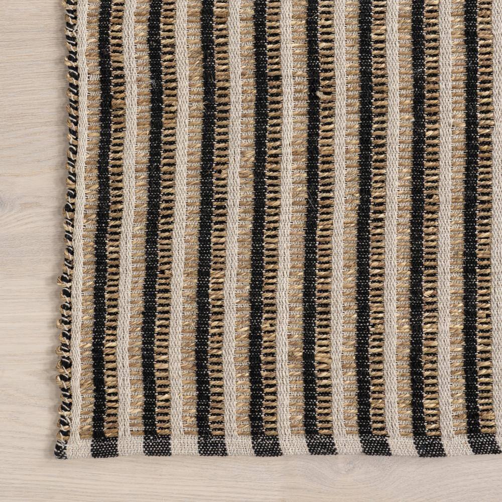 Ivory and Black Striped Cotton and Seagrass Rectangular Rug, 5' x 8'