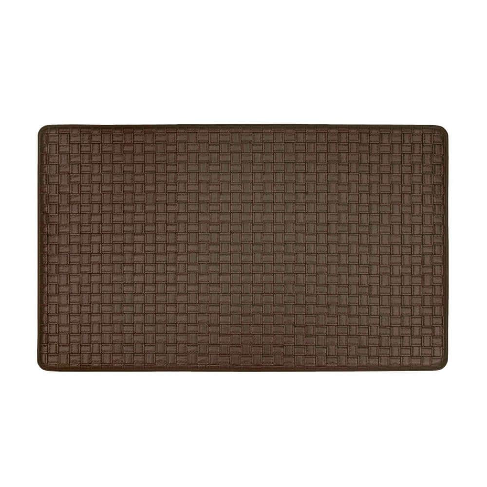 Espresso Woven Embossed Faux Leather Anti-Fatigue Kitchen Mat, 18x30