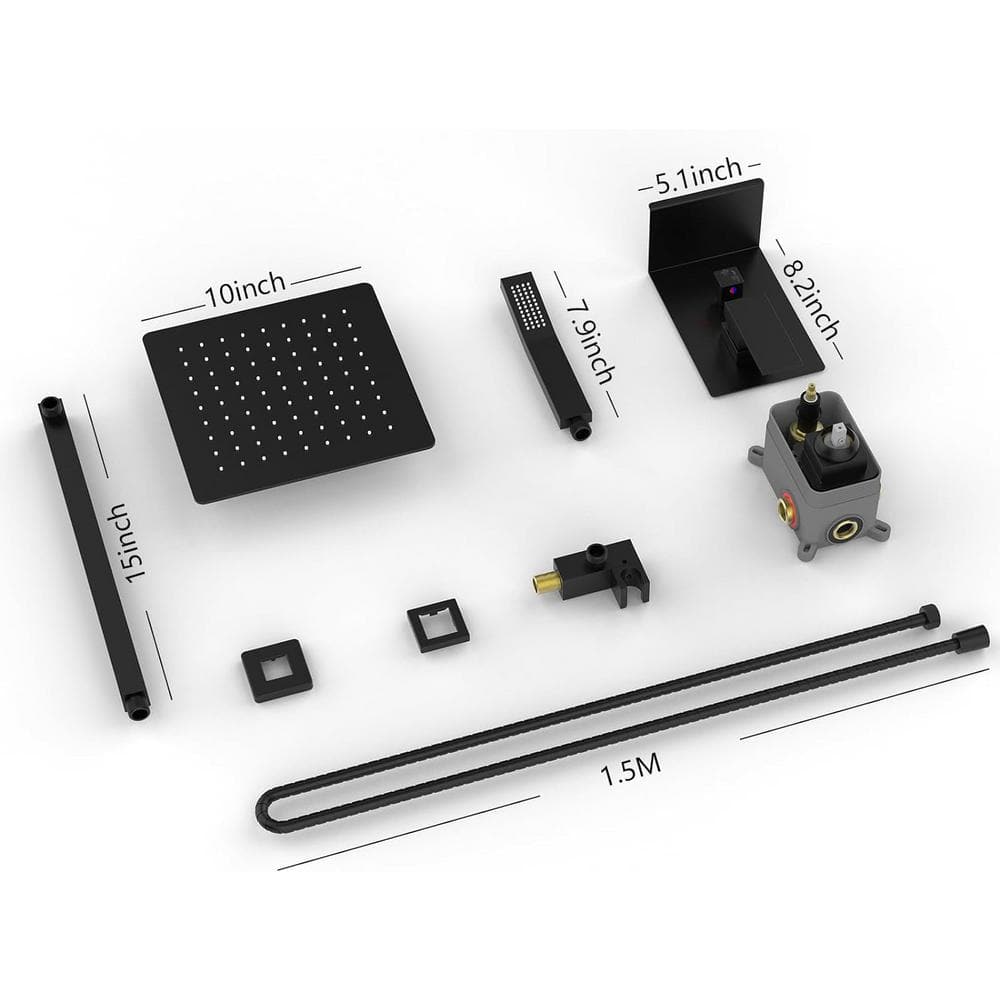 Matte Black Square Dual Rain Shower System with Handheld