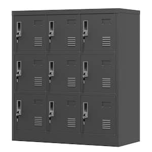 3-Tier Metal Storage Cabinet Locker with 9-Door in Black