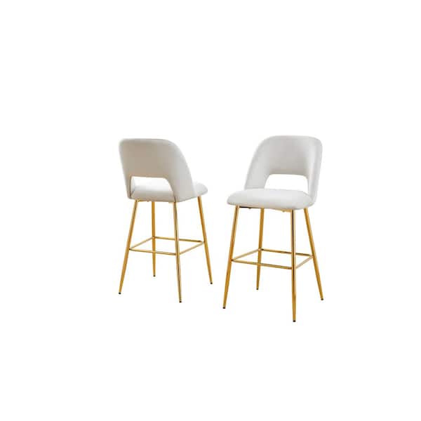 Best Quality Furniture Moy 29 in. Cream High Back Metal Frame Bar Stool With Velvet Fabric And Gold Chrome Legs (Set of 2)
