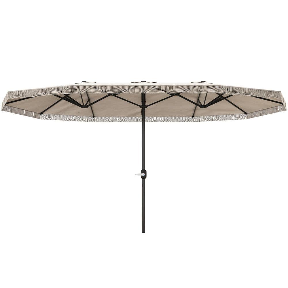 15 ft. Steel Extra Large Market Umbrella with Fringe, Double-Sided with Eas