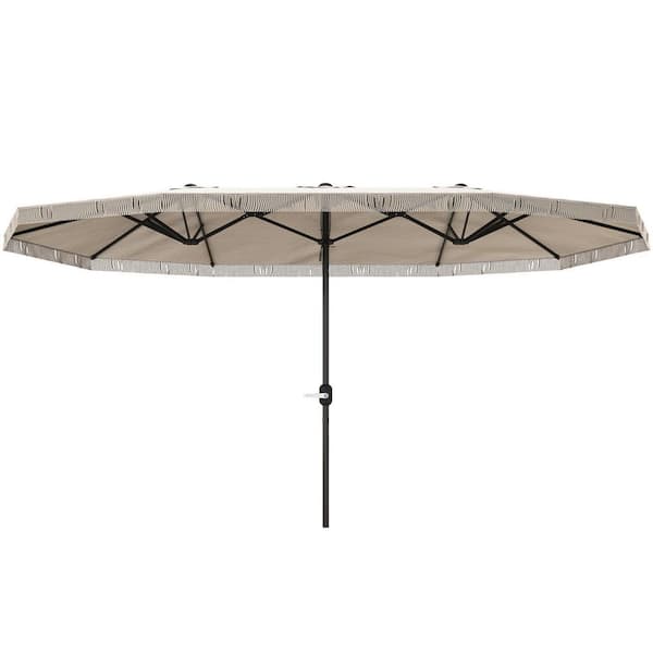 Outsunny 15 ft. Steel Extra Large Market Umbrella with Fringe, Double-Sided with Easy Crank Handle Patio Umbrella in Cream White