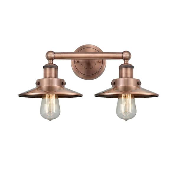 Railraod 17 in. 2-Light Copper Vanity Light with Metal Shade