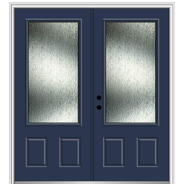 MMI Door Rain Glass 72 in. x 80 in. Right-Hand Inswing 3/4 Lite 2-Panel Painted Naval Prehung Front Door on 6-9/16 in. Frame