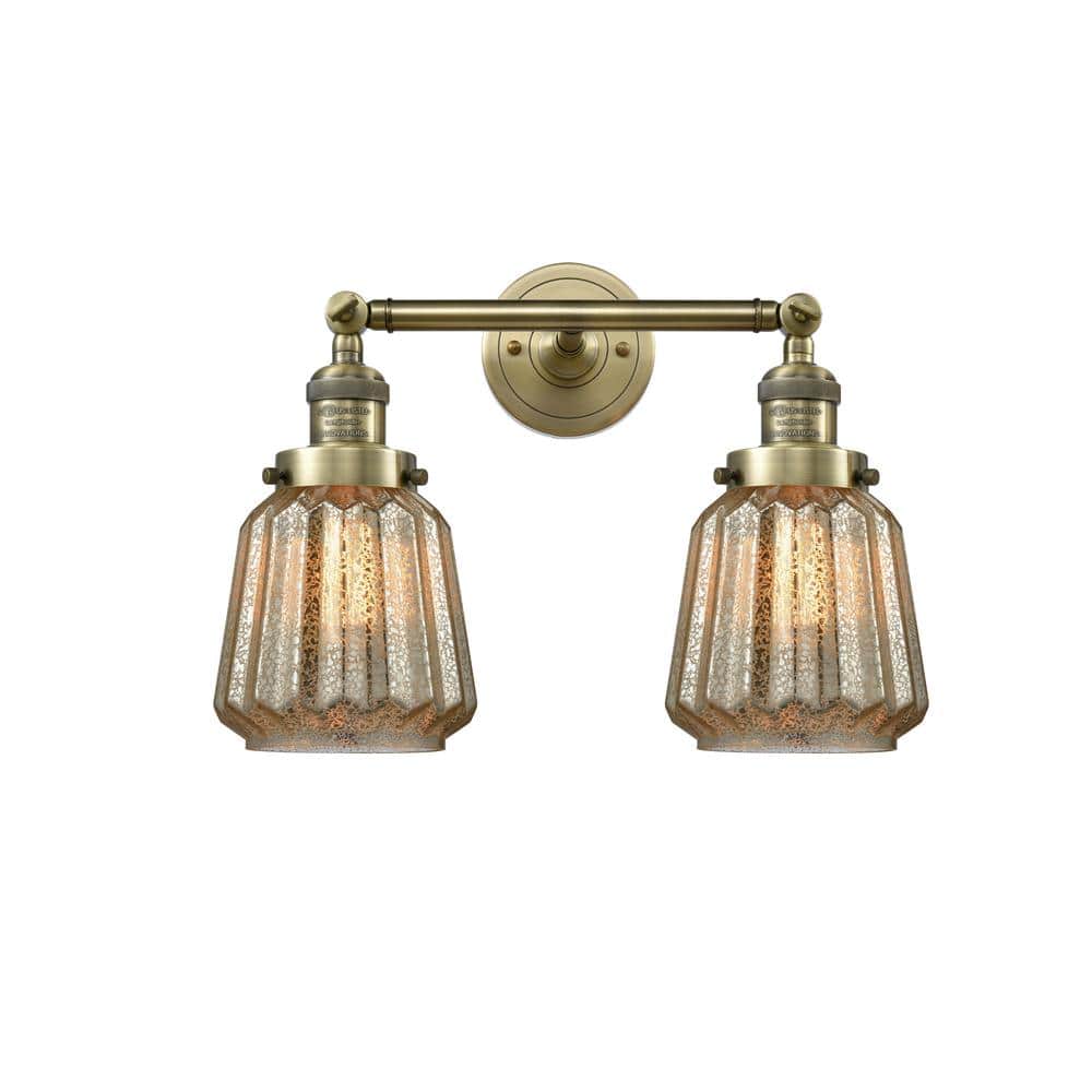 Chatham 16 in. 2 Light Antique Brass, Mercury Vanity Light with Bronze Glass Shade price history on PriceWatchPro