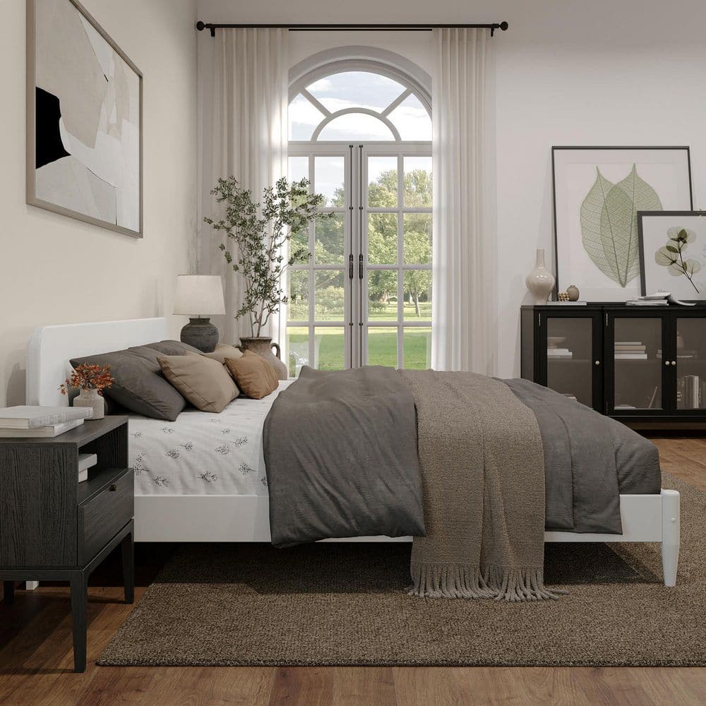 Florence White King Solid Wood Low Profile Platform Bed
