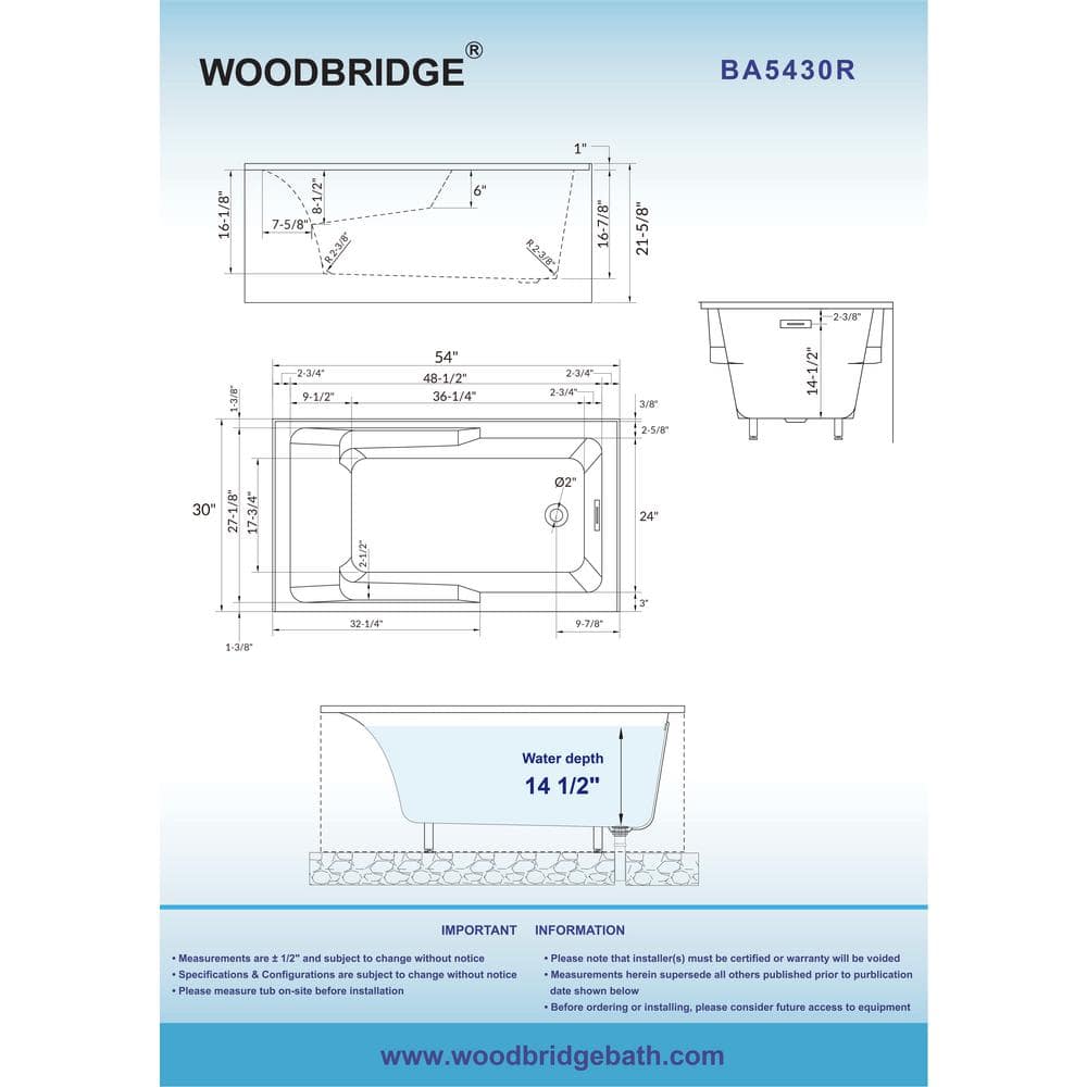 54'' White Acrylic Alcove Soaking Bathtub with Chrome Drain