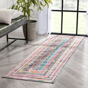 Paloma Merle Fuchsia 2 ft. 3 in. x 7 ft. 3 in. Vintage Modern Solid and Striped Runner Rug