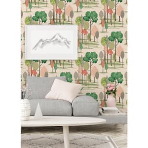 Green Cypress Pink Tall Trees Wallpaper Sample