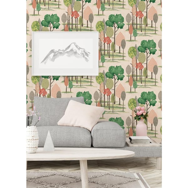 Green Cypress Pink Tall Trees Wallpaper Sample