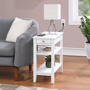 American Heritage 11.25 in. W Rectangular White Wood Veneer End Table with Charging Station