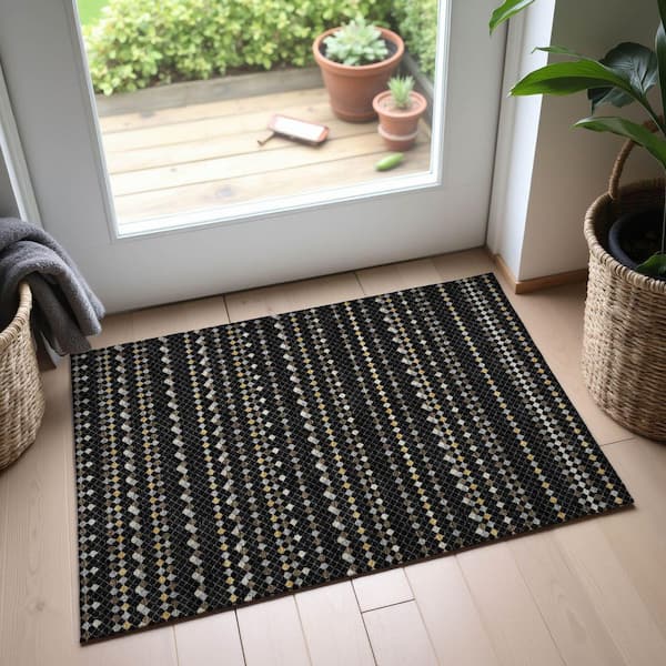Mayfield Premium Machine Washable Abstract AMF1408 Black 2 ft. x 3 ft. Area Rug