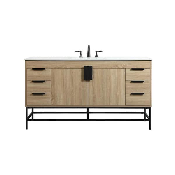 Unbranded Simply Living 60 in. W x 22 in. D x 33.5 in. H Bath Vanity in Mango Wood with Ivory White Engineered Marble Top