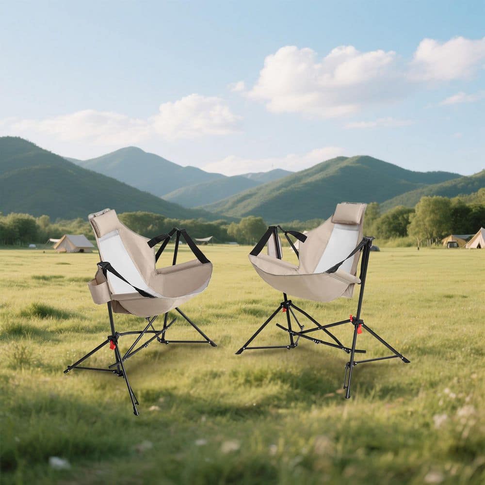 Khaki Metal Folding Lawn Chair, Outdoor Hammock Camping Chair with Adjustable Back, Cup Holder and Carry Bag (2PCS) price history on PriceWatchPro