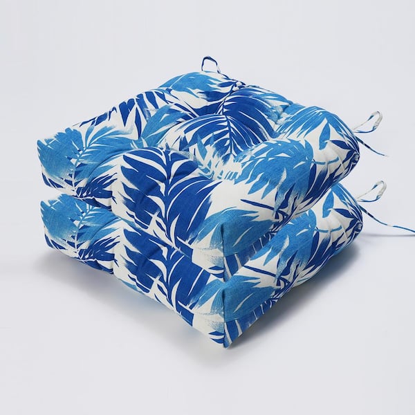 Tenleaf 17 in. x 18 in. Replacement Outdoor Thickened Seat Chair Cushion in Blue Flower (Set of 2)