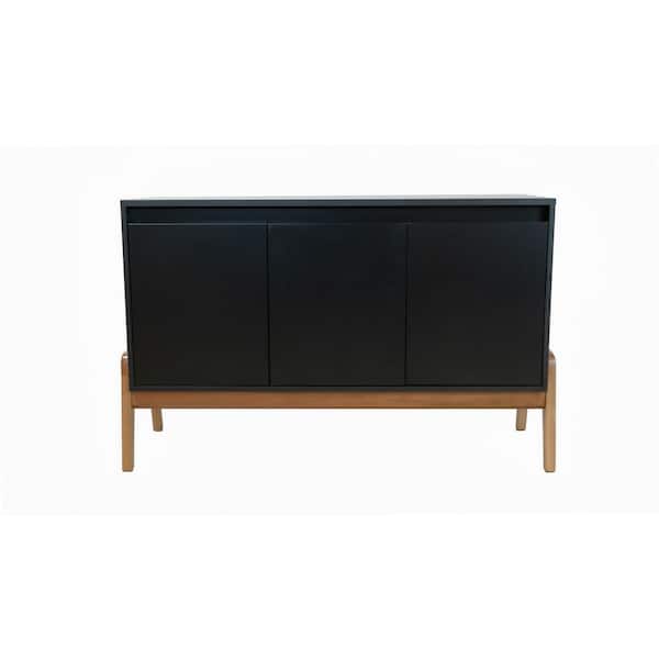 Manhattan Comfort Gales Mid-Century Modern Matte Black MDF 48.5 in. Sideboard with 4-Storage Shelves and 3-Soft Close Doors