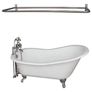 5 ft. Cast Iron Ball and Claw Feet Slipper Tub in White with Brushed Nickel Accessories