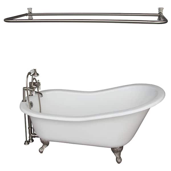 Barclay Products 5 ft. Cast Iron Ball and Claw Feet Slipper Tub in White with Brushed Nickel Accessories