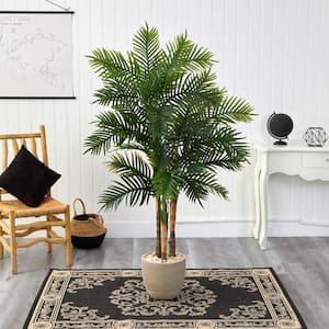 62 in. Areca Palm Artificial Tree in Sandstone Planter