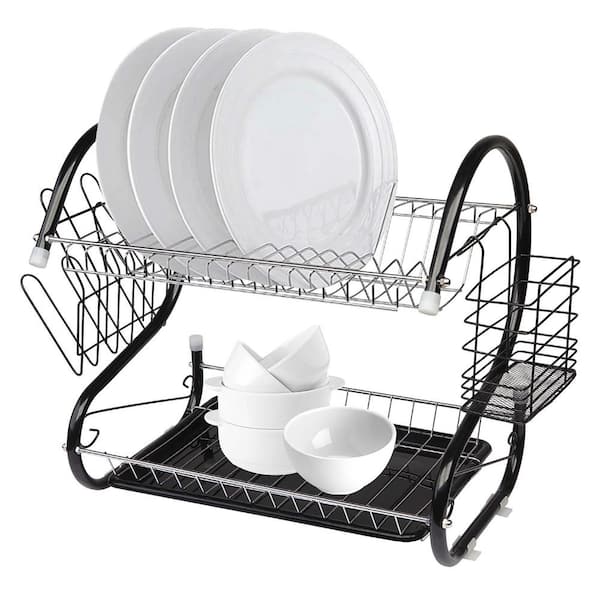 Dish Drying Rack Rustproof Organizer with Drain Board Holder Dish Drainer  Double Dual Layers Drip Tray Cups Bowls Holder